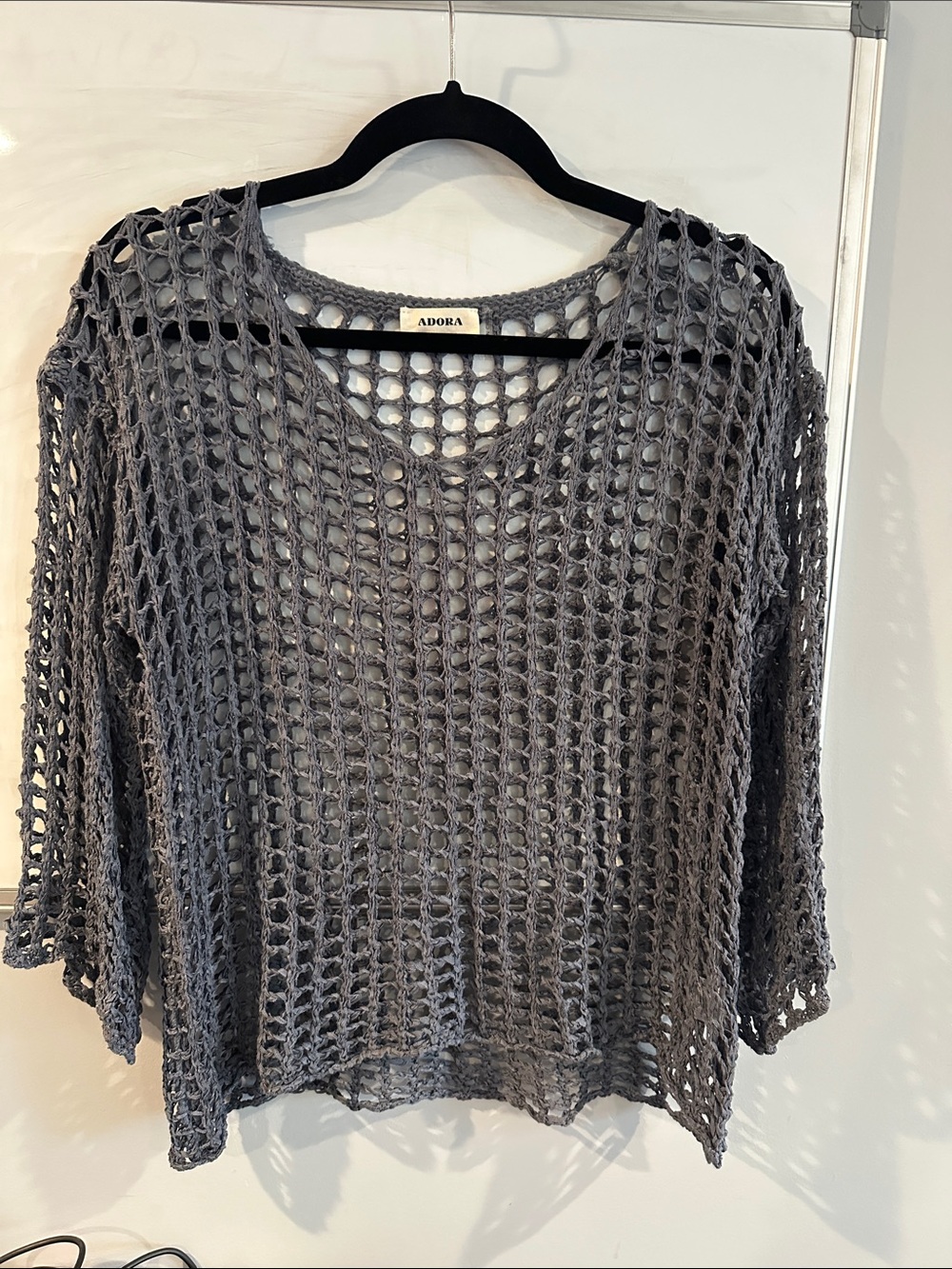 ADORA Charcoal Gray Open-Knit V-Neck Pullover
